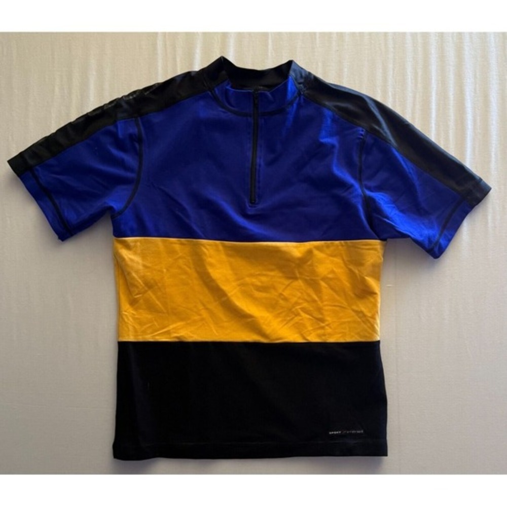 Vintageโ Speedo Sport Systems Mens XL Blue Yellow Black Colorblock 1/4 Zip Shirt